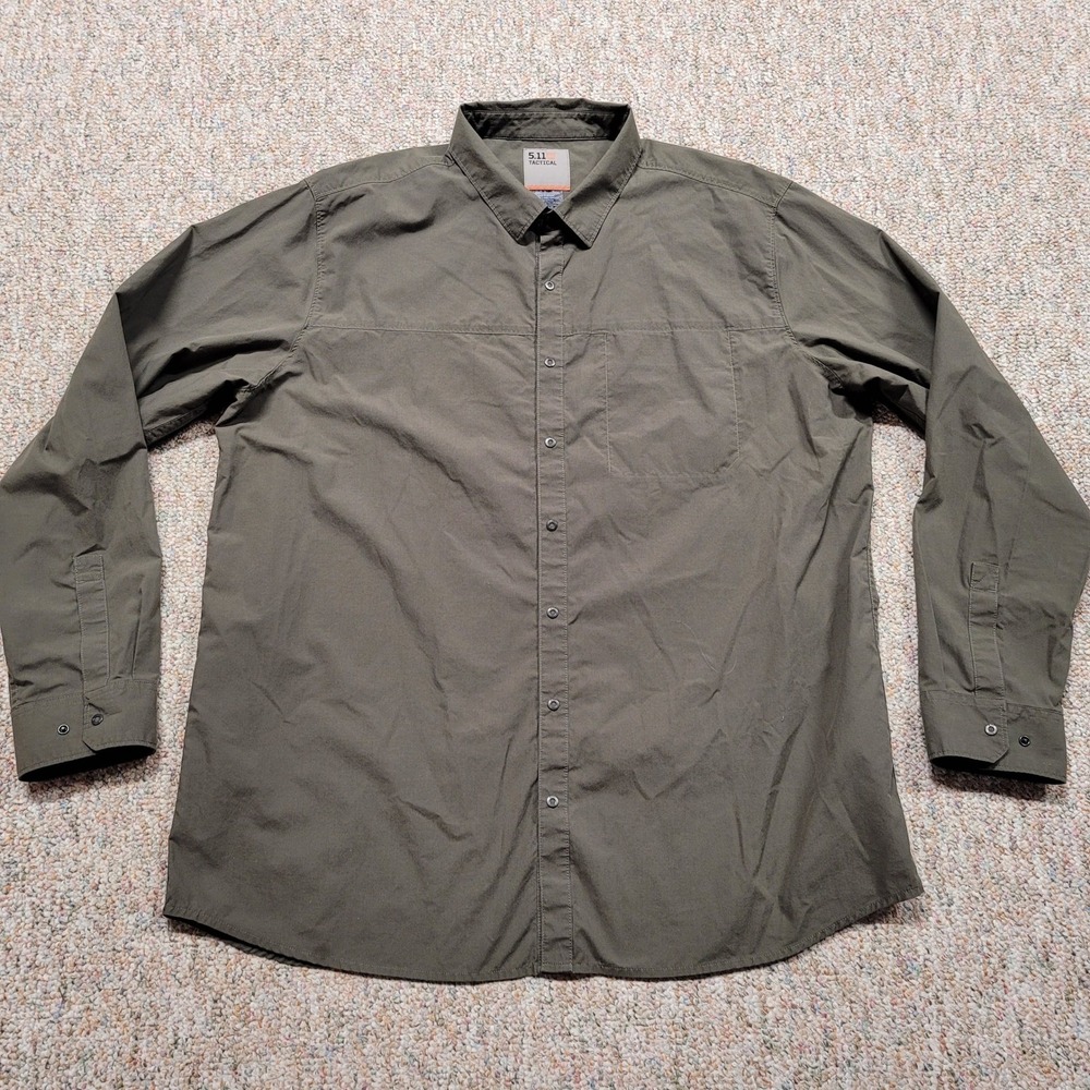 5.11 Tactical Taclite Pro Shirt Mens 2XL Green Long Sleeve Button Down Utility